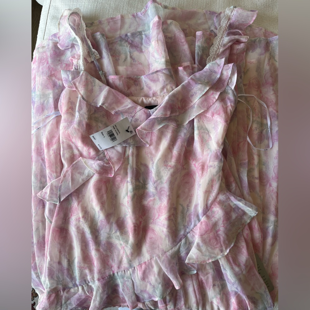Lulu's Pastel Floral Ruffle Midi Dress